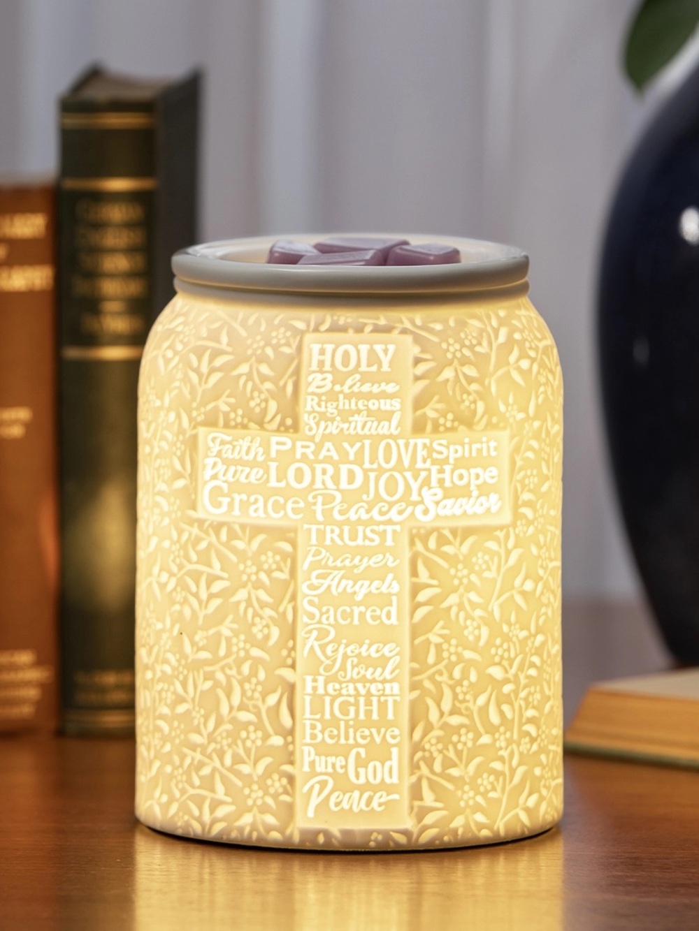 Porcelain Cross Word Wax Warmer - Cream Glaze